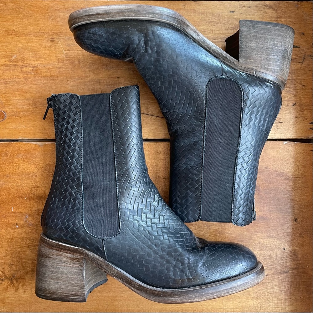 Free People Essential Chelsea Boot in Black Weave Texture